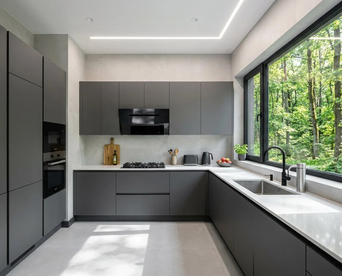 Aluminium carcass wet-kitchen cabinets with a stainless sink and sealed countertop in a Johor Bahru terrace house